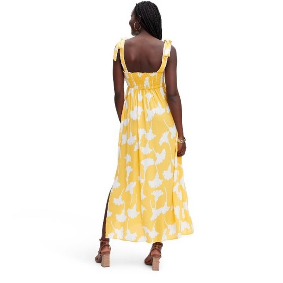 ⏳expiring⏳NWT DVF x Target Smocked Tie Strap Ginkgo Yellow Midi Dress - Picture 3 of 6